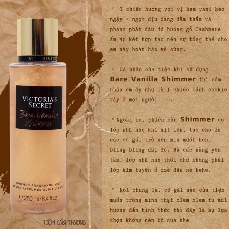 Xịt Thơm Toàn Thân - BODY MIST- Victoria 's Secret - Bare Vanilla Shimmer - 250ml