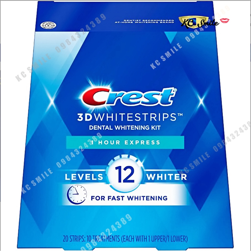 Miếng dán trắng răng Crest 3D White 1 Hour Express - Làm trắng răng cấp tốc 1 giờ nhanh chóng bền màu