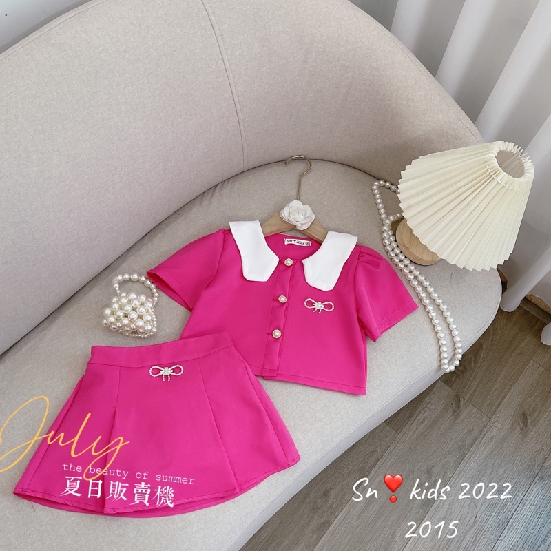 (12-18kg) Set Dạ Mềm Tiểu Thư, Cúc Ngọc Tag Đá Sanh Chảnh Cho Bé Gái, Sét Áo Váy Bé Gái Size Đại