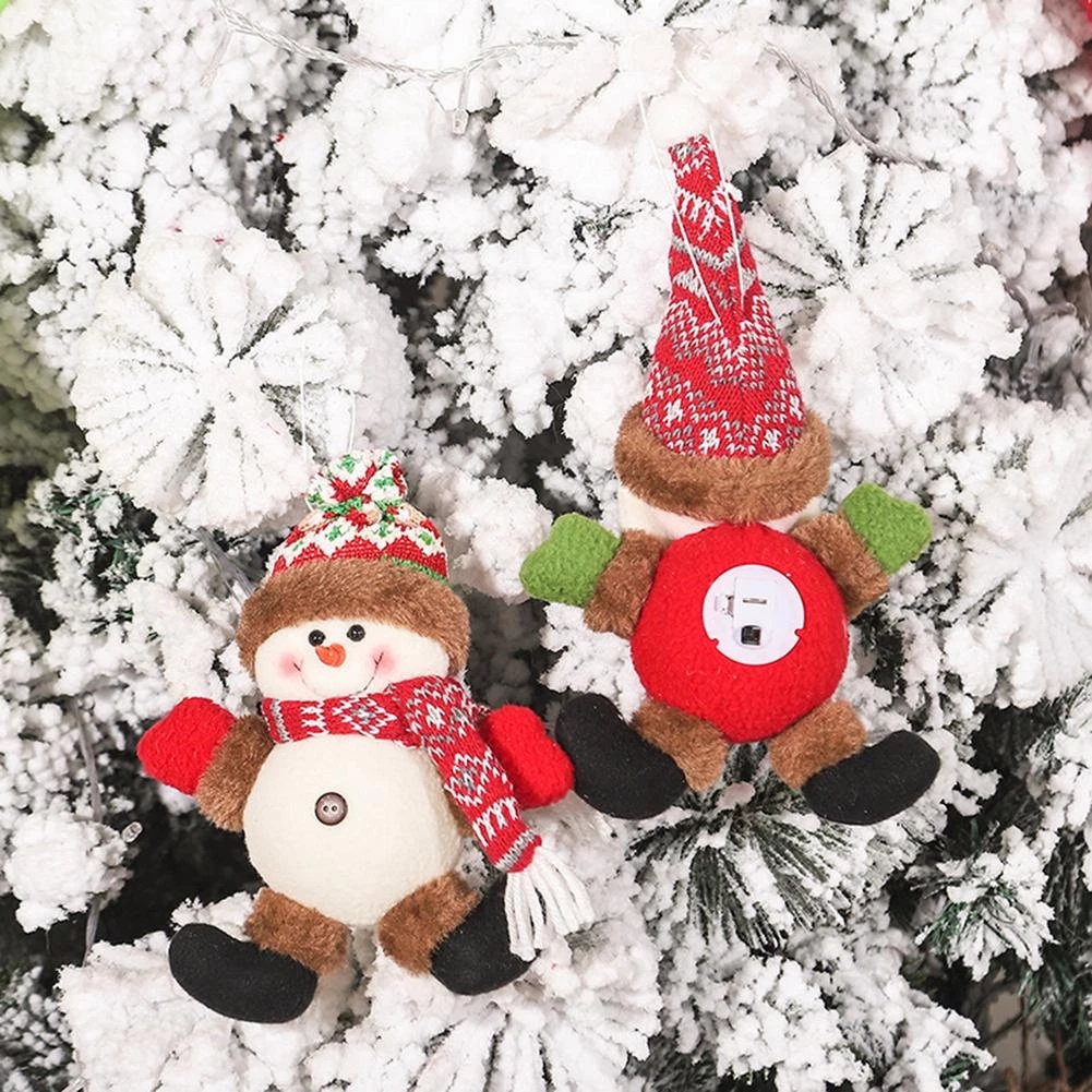 Búp bê hình ông già Noel/người tuyết/tuần lộc có đèn LED phát sáng dễ thương trang trí cây thông Noel