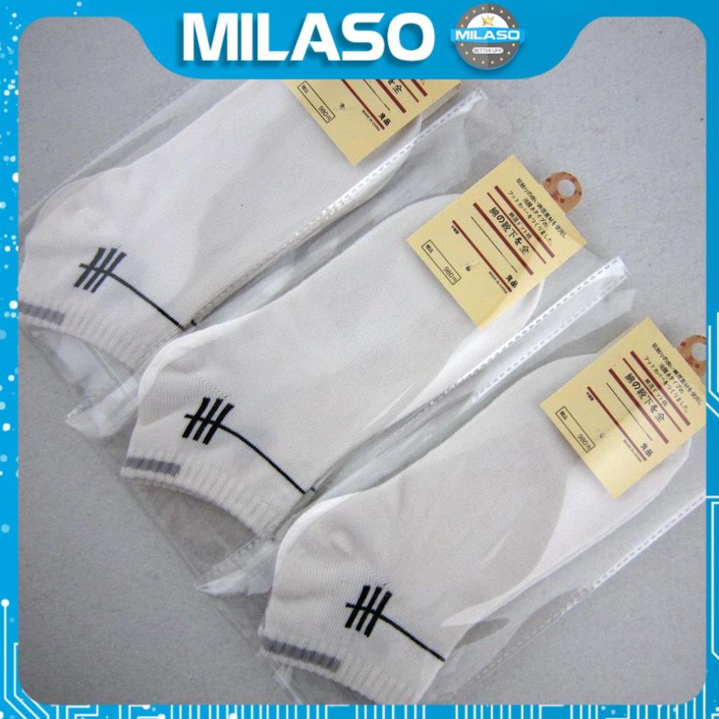 Tất nam cổ ngắn MILASO vớ nam co giãn họa tiết 3 sọc đi giày da, giày thể thao chạy bộ, gym đa năng FAS-001328