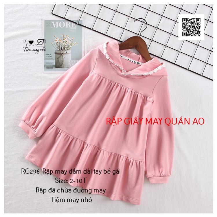 RG296_Rập giấy may đầm dài tay bé gái