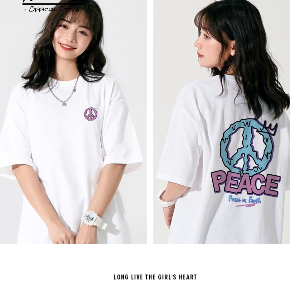 Áo thun tay lỡ bigsize AZUMIKICHI 100% Cotton Unisex, áo thun form rộng hình PEACE ON EARTH