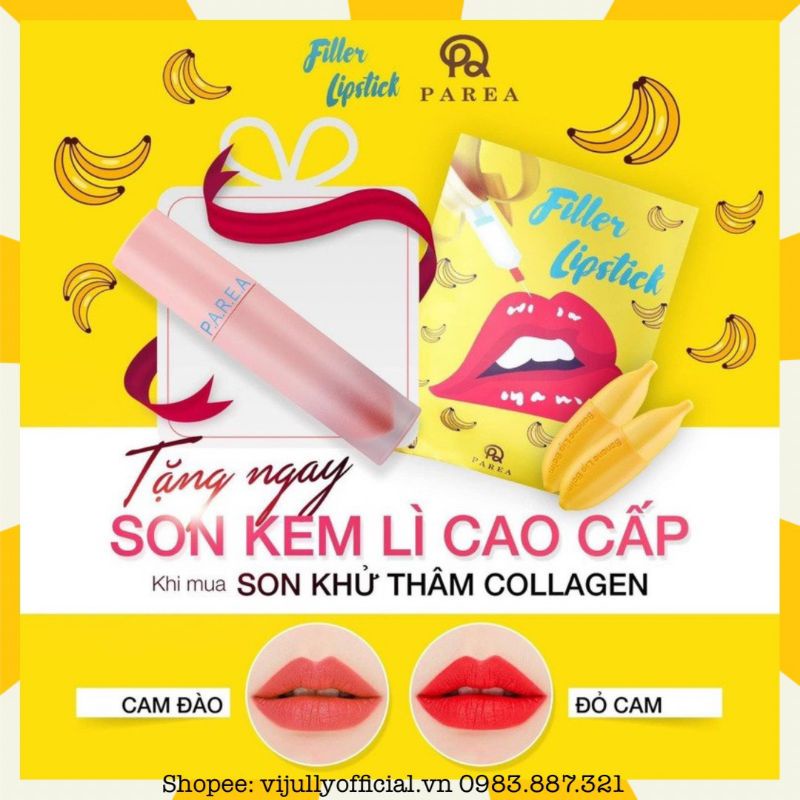 [Chính Hãng] Son chuối khử thâm môi collagen filler lipstick Prea, giúp môi căng bóng mọng hồng, son dưỡng có màu, son