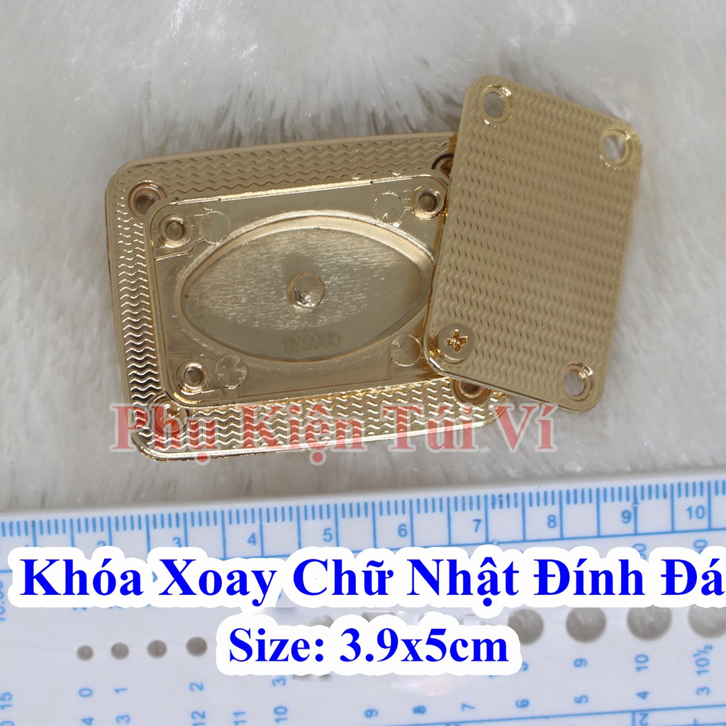 Khóa xoay chữ nhật đính đá làm túi