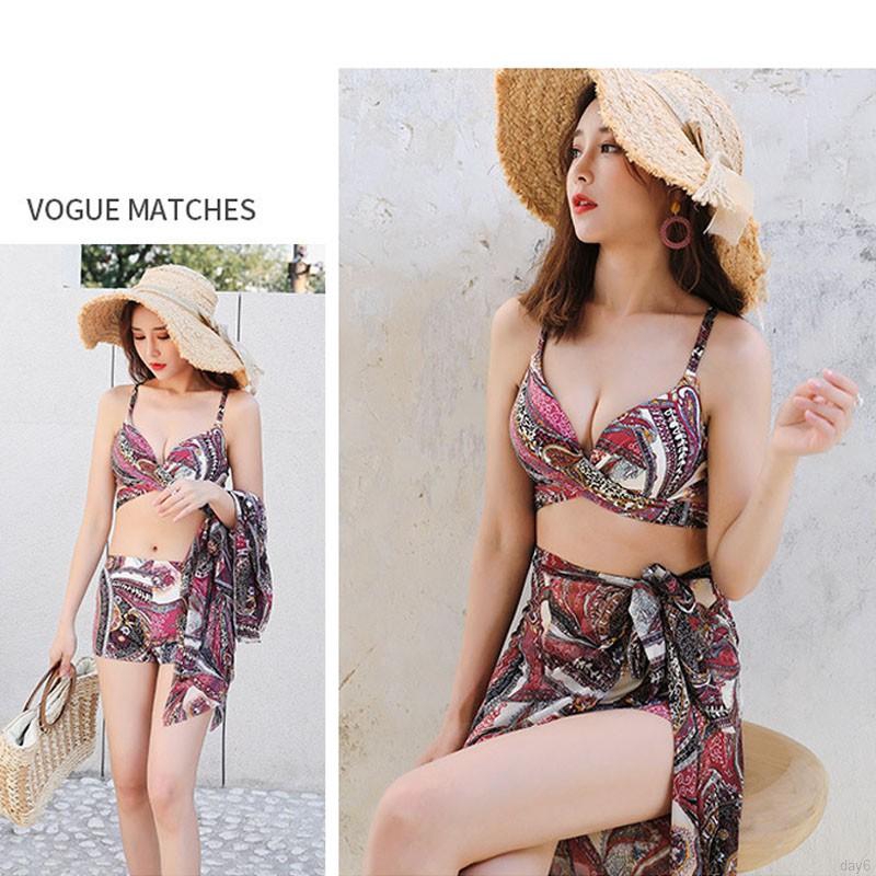 Korean Fashion Wild Folk-Custom Three-piece Female Bikini Small Chest Gathered Sexy Ethnic Style Bikini Swimsuit | BigBuy360 - bigbuy360.vn