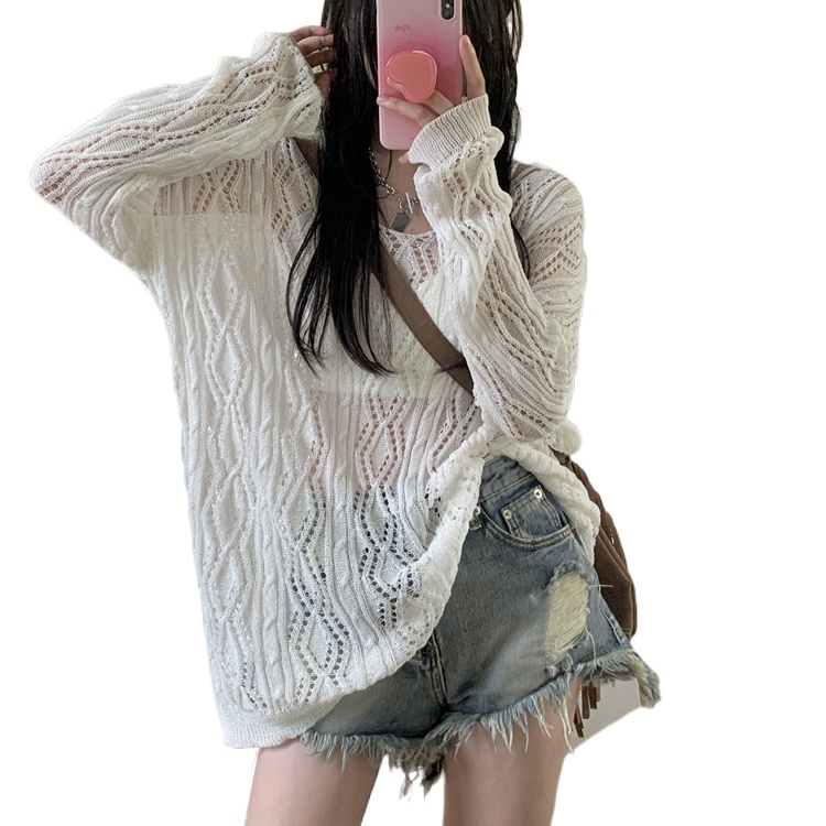 Áo Sweater Dệt Kim Phối Lưới Thời Trang Mùa Thu Hàn Quốc Cho Nữ