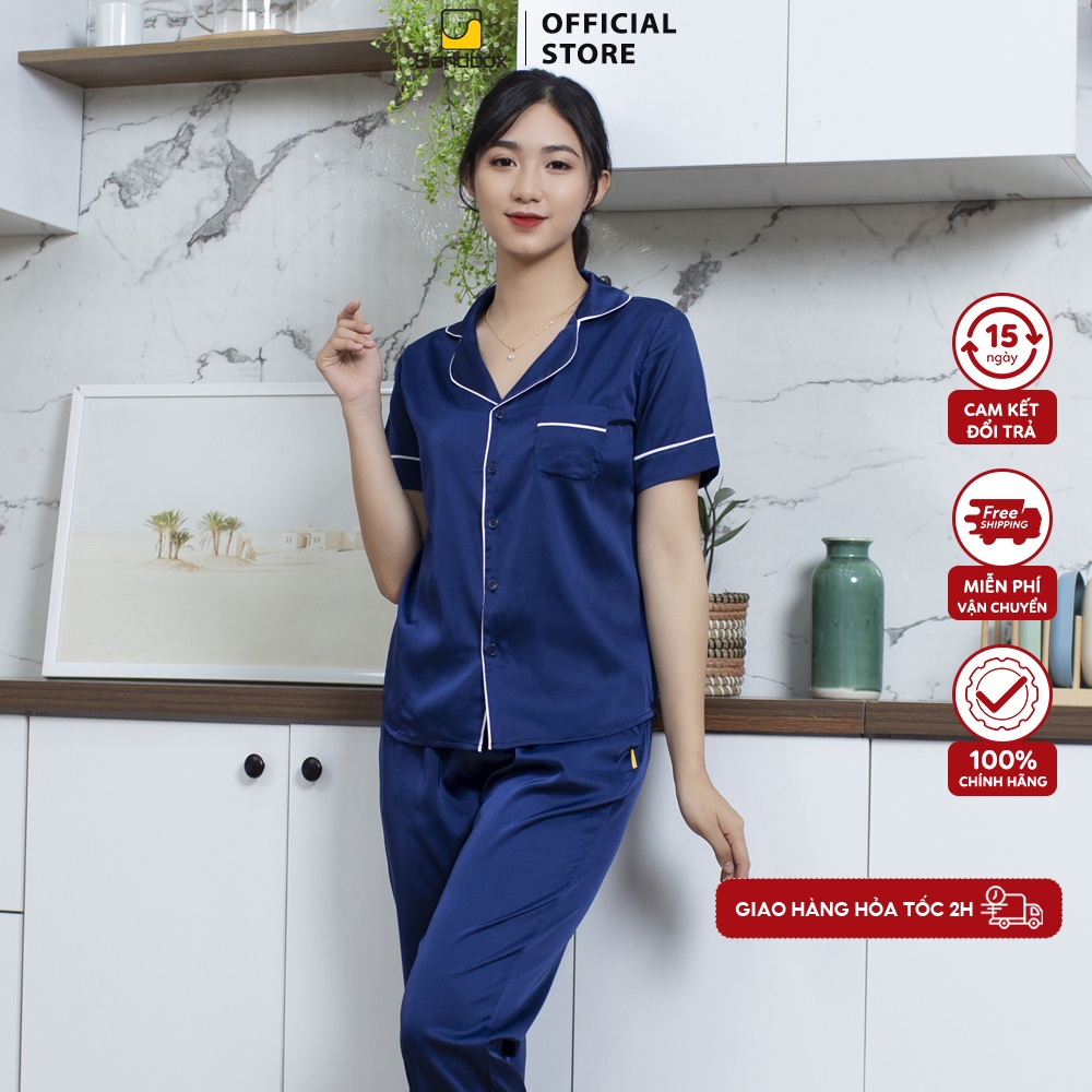Đồ ngủ Pijama SANDBOX chất liêu lụa satin Nhật trơn thiết kế tay cộc quần dài ( BPC22003)
