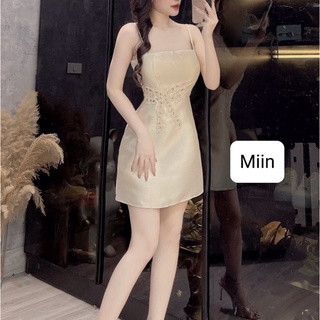 Váy 2 dây tapta eo kết nơ đá