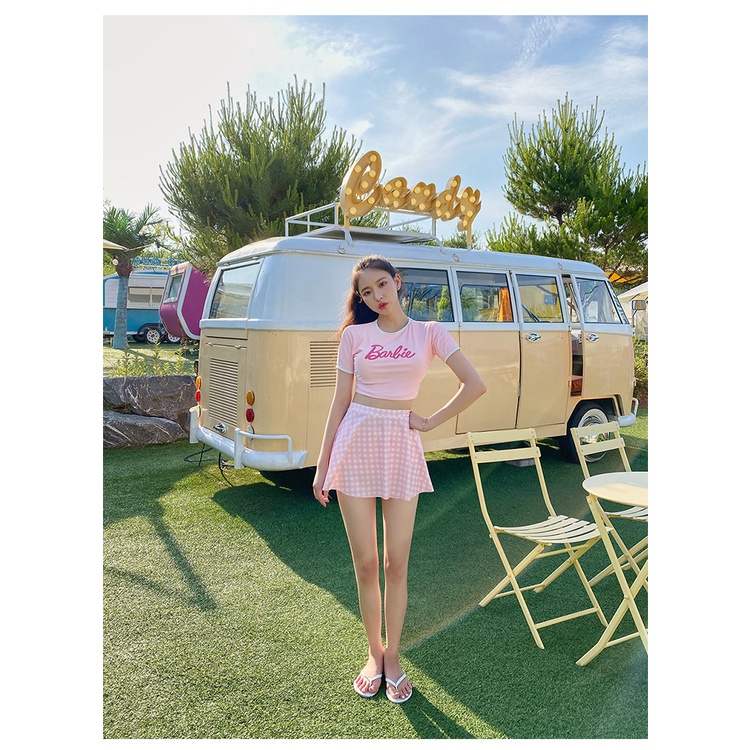 Đồ bơi nữ vải bơi cao cấp 3 mảnh màu hồng Barbie dễ thương Hàn Quốc, đồ đi biển, chống UV, giữ nhiệt xịn
