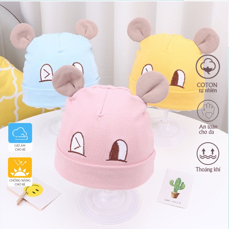 Mũ nón sơ sinh COTTON mềm êm cho bé 0-6 tháng, kiểu dáng trùm đầu an toàn, mềm mịn, 2 lớp không đường may phong cách HOT