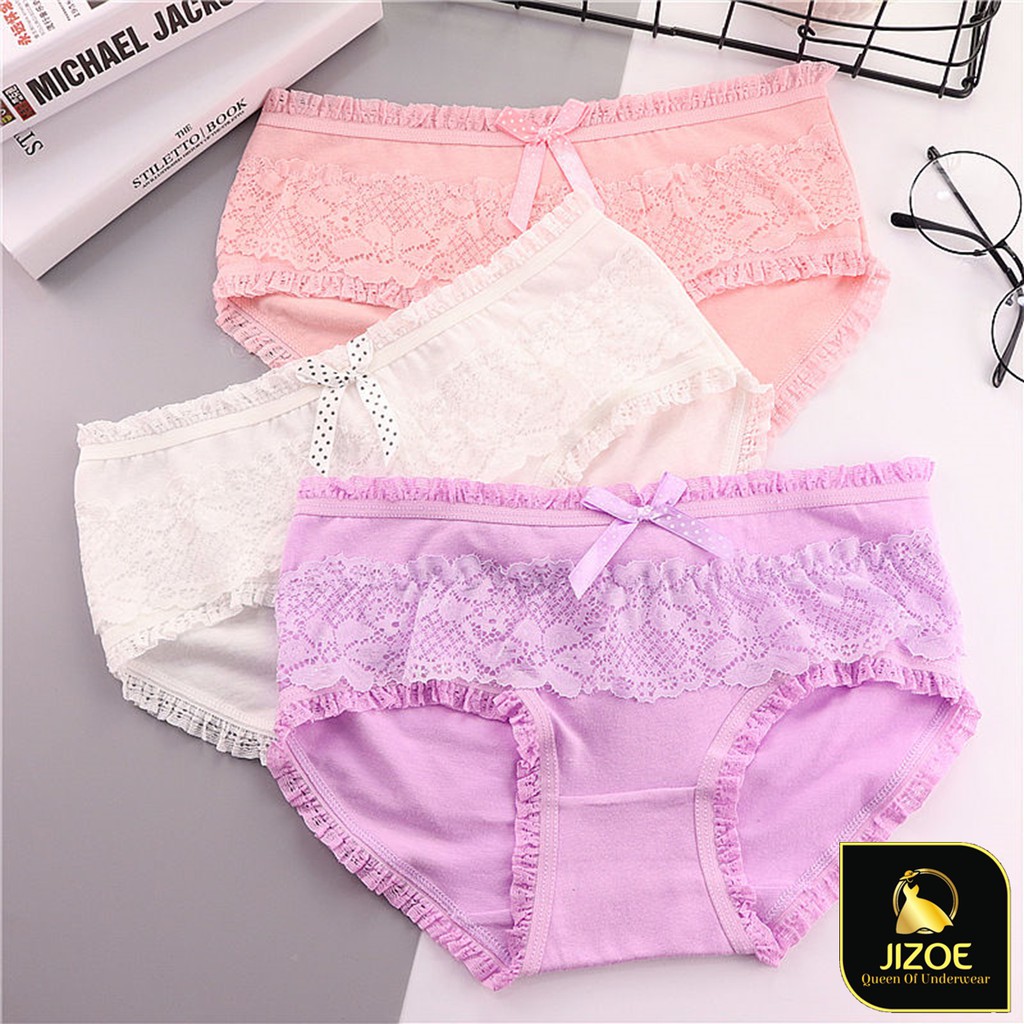 Quần lót nữ cotton nơ dễ thương hoa văn viền ren cao cấp QLT14