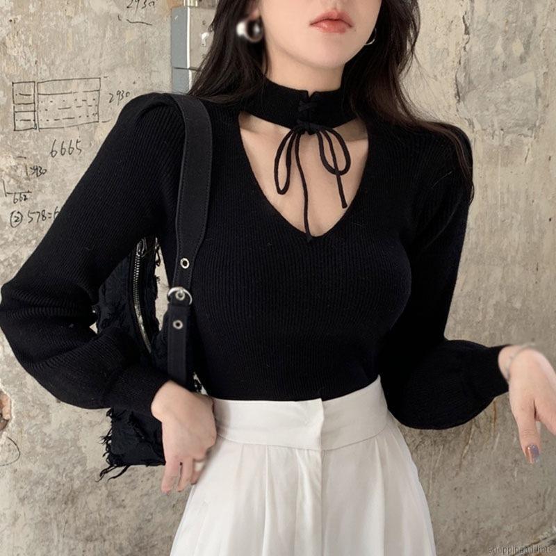 Áo Len Tay Dài Cổ V Thời Trang Dành Cho Nữ