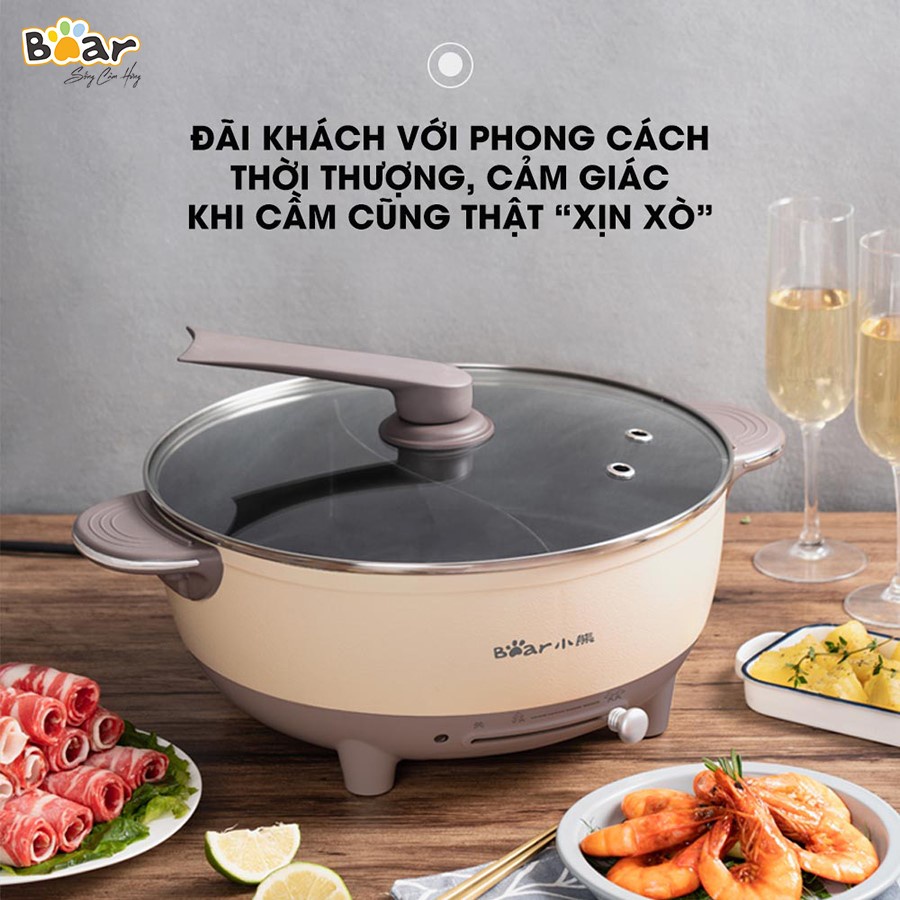 Nồi lẩu điện Bear SUBE006 chia 2 ngăn tiện lợi, dung tích lớn