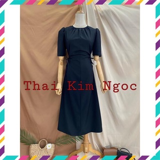 Đầm maxi tay phồng rút eo