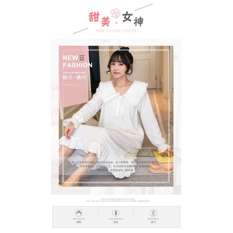 {Nightgown} Đầm Ngủ Flannel Dày Dặn Dài Trung Bình Ngọt Ngào Thời Trang Công Chúa Thu Đông Cho Nữ | BigBuy360 - bigbuy360.vn