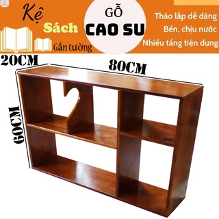 Kệ sách treo tường rộng 80cm bằng gỗ, giá sách treo tường 100% gỗ tự nhiên, kệ gỗ trang trí gắn tường (Vàng cánh gián)