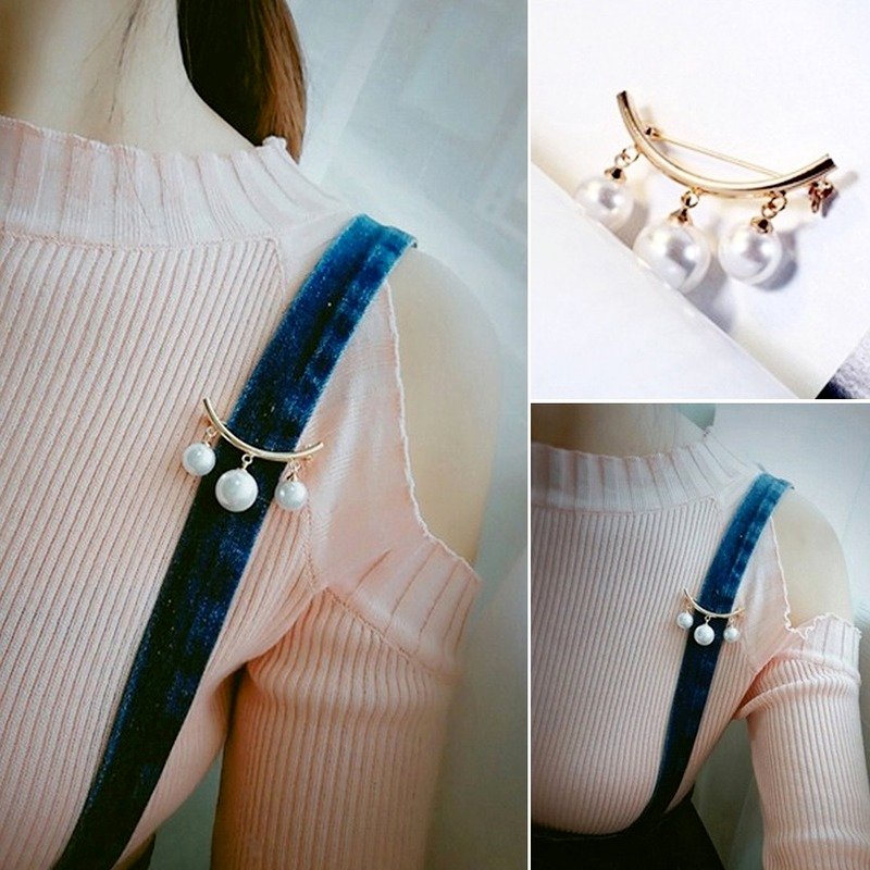 Retro Gold Silver Color One-line Geometry Artificial Pearl Brooch/ Female Elegant Lapel Alloy Pin Jewelry Accessories