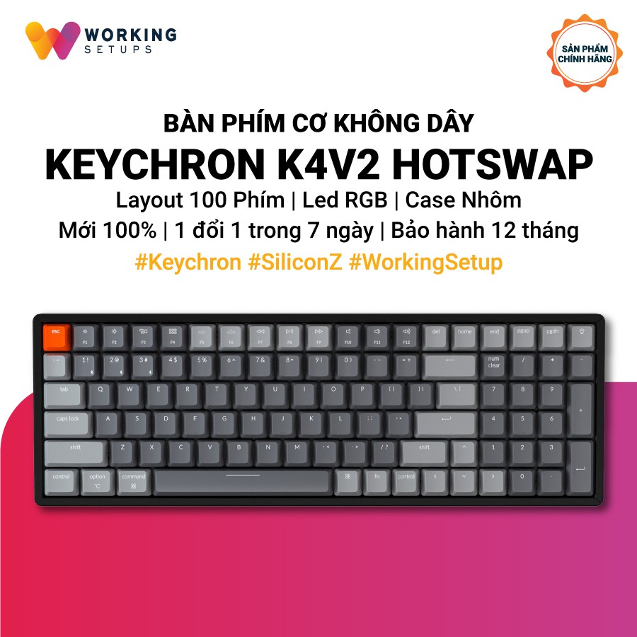 Keychron K4v2 Hotswap - Bàn phím cơ Keychron K4v2 HotSwappable | Bản Nhôm | Led RGB (Hàng chính hãng)