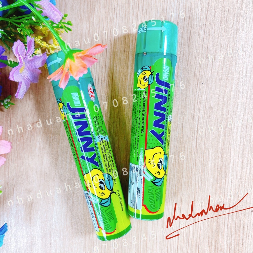 Thanh kẹo nhai mềm vị trái cây dâu/ đào/ me/ bạc hà/ chanh/ cola hiệu Jinny Thái Lan thanh 20gam