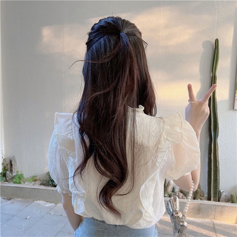 Áo sơ mi IELGY tay ngắn cổ vuông phối bèo phong cách Pháp dành cho nữ