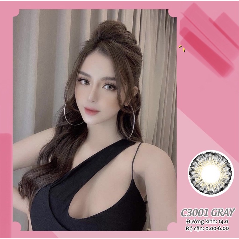 giá 1cặp lens xám xanh có LỆCH ĐỘ sẵn 0-8 độ kính áp tròng cận xám tây chính hãng hàn quốc c3001 gray