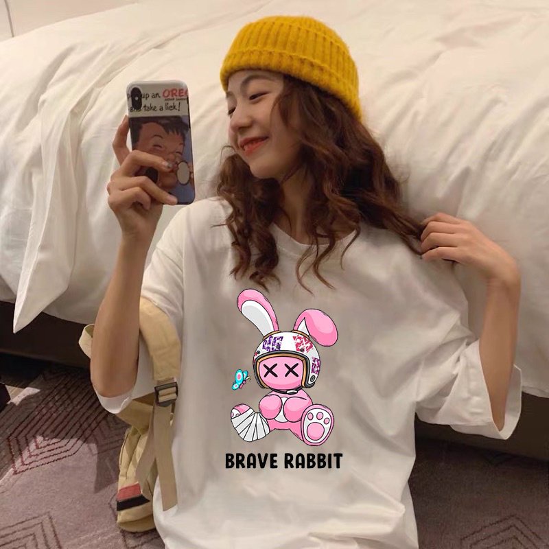 Áo thun nam nữ unisex tay lỡ BRAVE RABBIT, áo phông cotton form rộng oversize