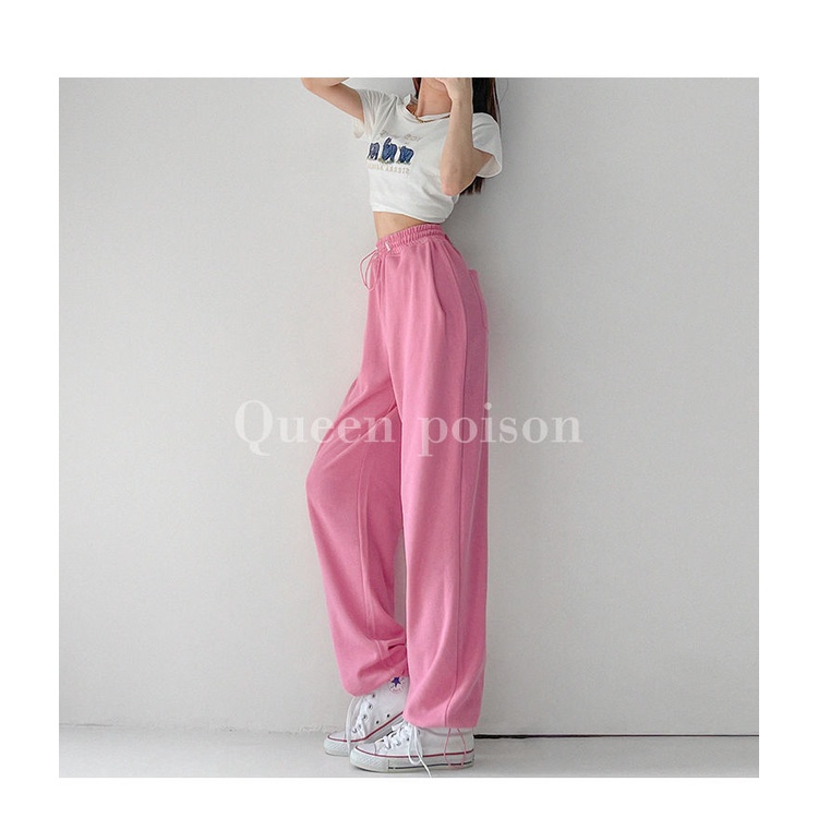 Quần Thể Thao Ống Rộng Lưng Cao Màu Hồng Thời Trang Mùa Hè Cho Nữ