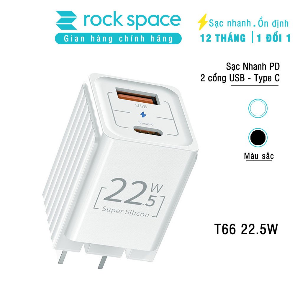 Củ Sạc Nhanh IPRockspace T66 mini,2 cổng USB-TypeC chuẩn PD 22.5W,ổn định,không nóng máy,hàng