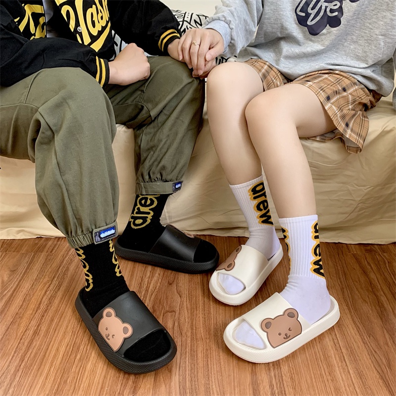 JY409-C3 GẤU NGANG DÉP BÁNH MÌ QUAI NGANG NAM NỮ  nhựa EVA stiker mặt GẤU NGANGi, đế dày hàng chuẩn QC