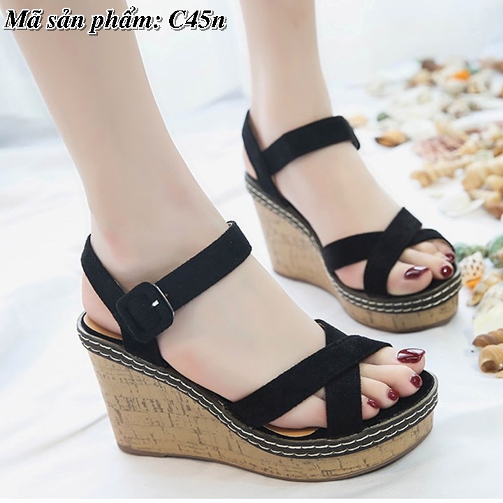 Sandal đế xuồng quai chéo 9cm siêu nhẹ có video