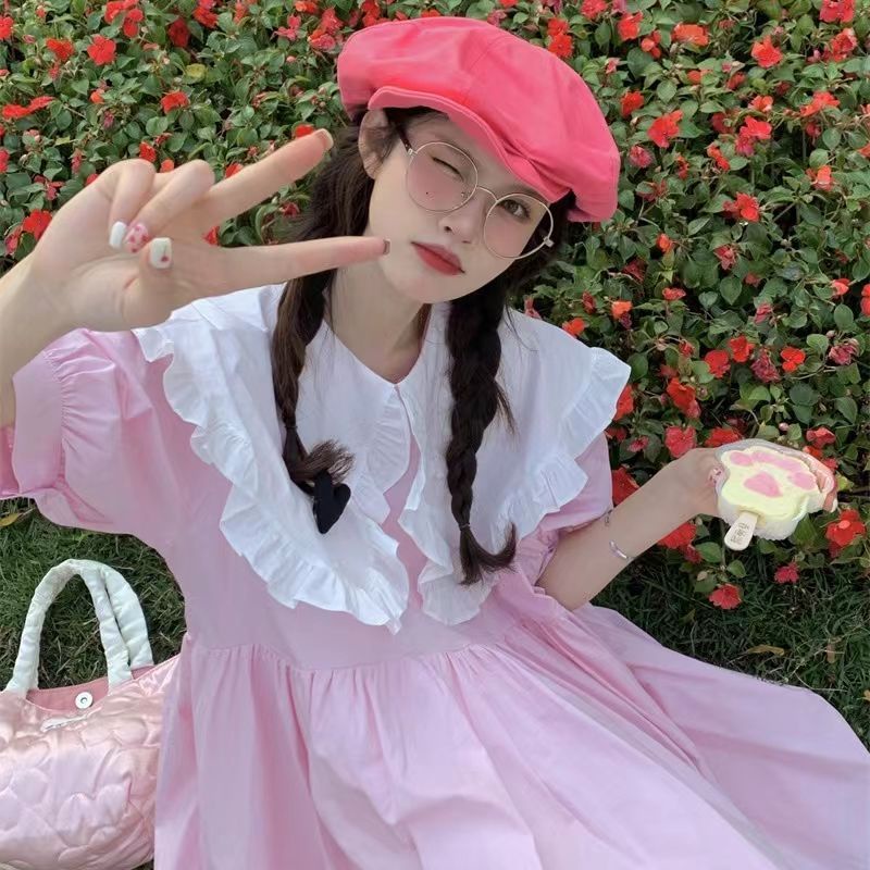 Đầm body Váy babydoll Búp Bê Nhật Bản Hàn Quốc Ngọt Ngào Ba Chiều Hình Hoa Trái Cây Ba Chiều Rộng Rãi Tình Yêu Đầu Tiên