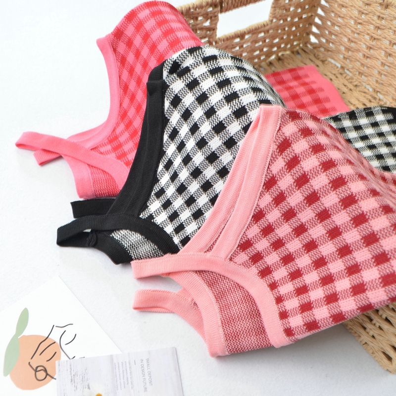 SUXI Áo kiểu không tay kẻ caro ôm dáng thời trang hàn quốc dành cho nữ