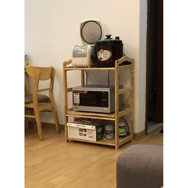 KỆ ĐỂ LÒ VI SÓNG 3 TẦNG BẰNG GỖ CAO SU CỰC CHẮC CHẮN, CÓ BÁNH XE DI CHUYỂN | BigBuy360 - bigbuy360.vn