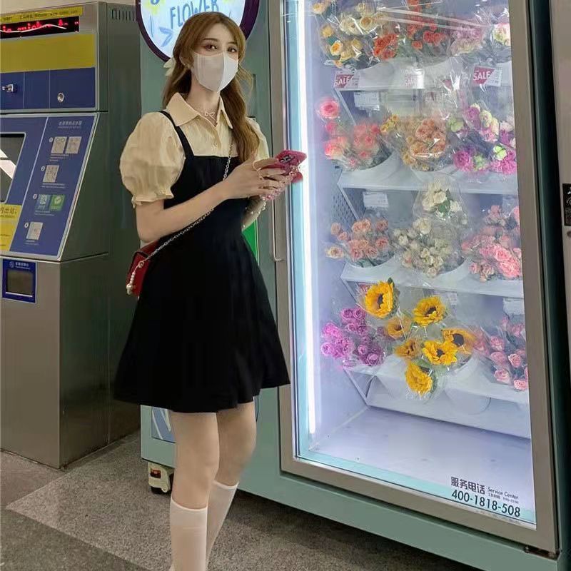 AMOI Đầm Hai Dây Giả Hai Mảnh Phong Cách Hàn Quốc 2022