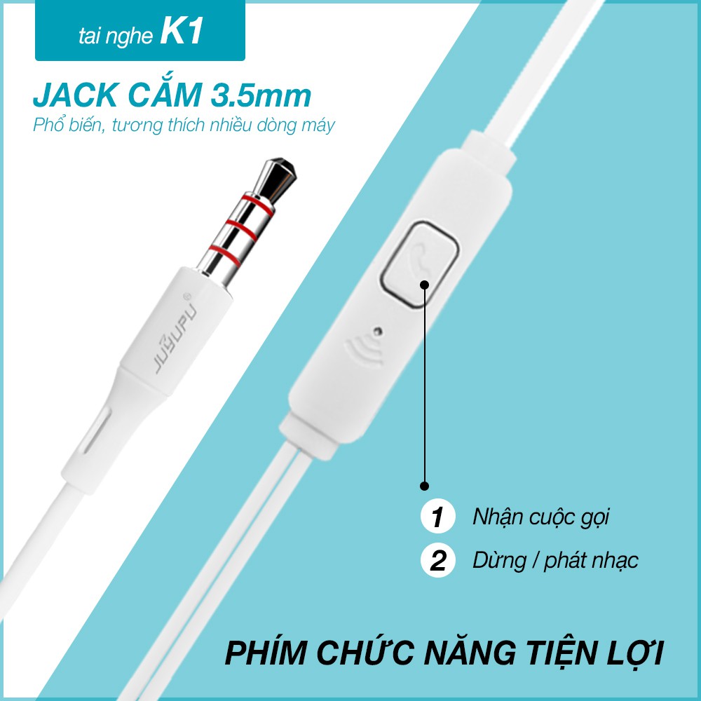 Tai nghe nhét tai in ear jack đầu cấm 3.5, dây dài của tai nghe có dây 120cm, mic đàm thoai BH 12 tháng FENGZHI LIFE K1