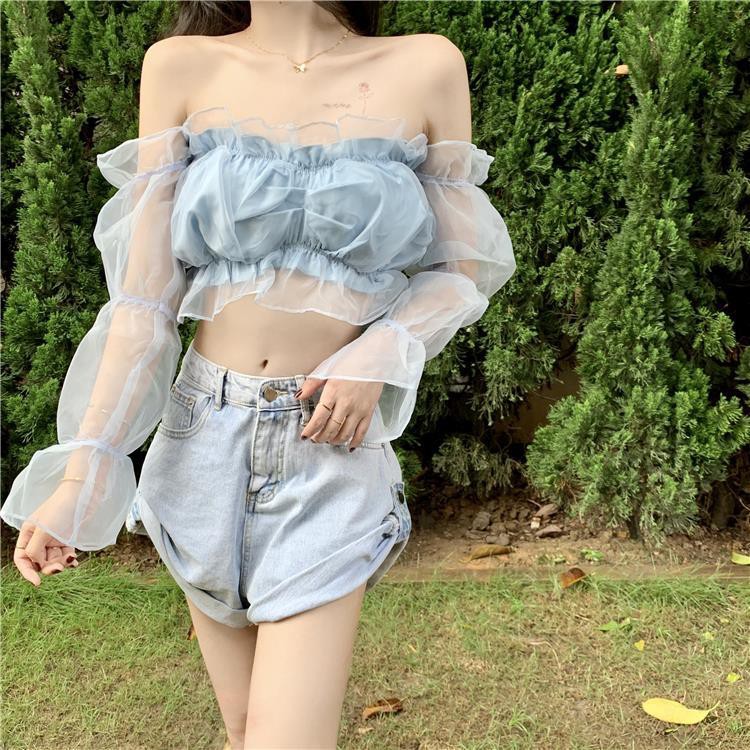 Áo Kiểu Tay Phồng Trễ Vai Phong Cách Pháp