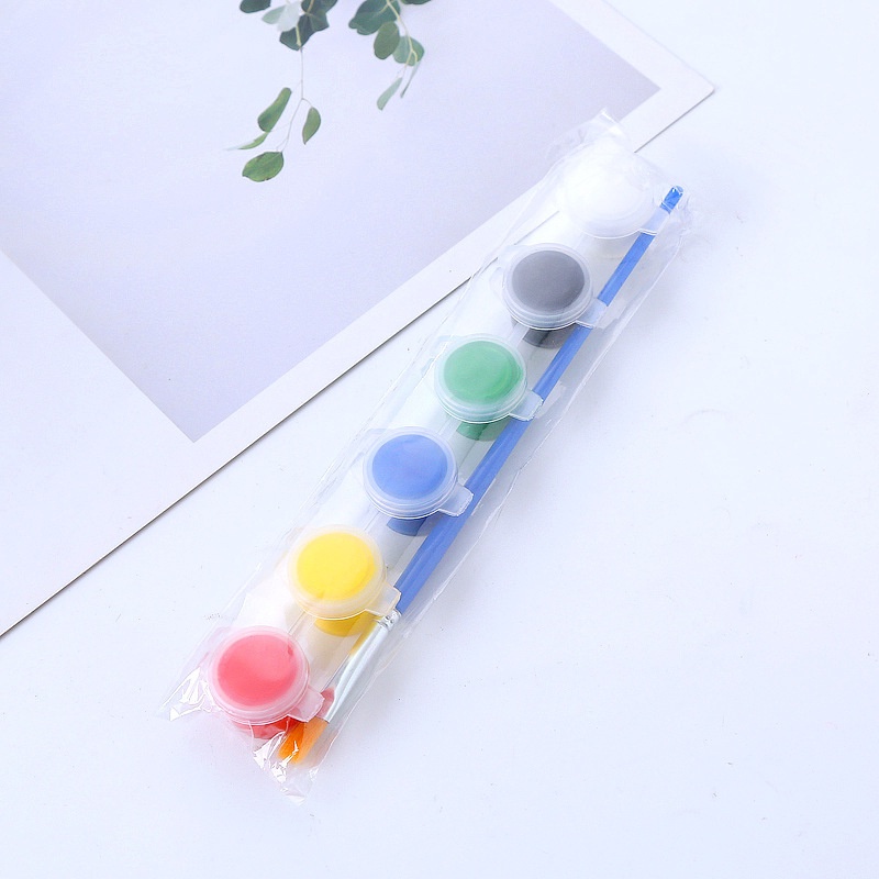 Bộ 6 Màu Vẽ Acrylic 5ml Kèm 1 Cọ Tô - Màu Acrylic Mini Tô Vẽ Đồ Chơi Gỗ, Áo, Tô Tượng, Vẽ 3D, Giày, Thủy Tinh
