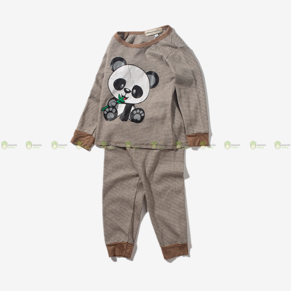 Bộ Cotton Borip Dài Tay Bé Gái, Bé Trai Minky Mom Hoạ Tiết Gấu Trúc Kẻ Sọc, Bộ Quần Áo Cho Bé Mặc Nhà MKMTD2229