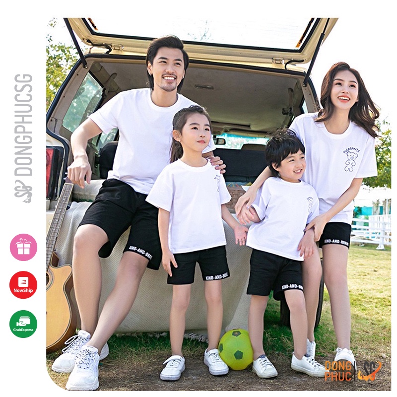 Áo gia đình dễ thương đồ đồng phục 3/4/5 người thun mềm mịn mẫu màu trắng GD418T DONGPHUCSG
