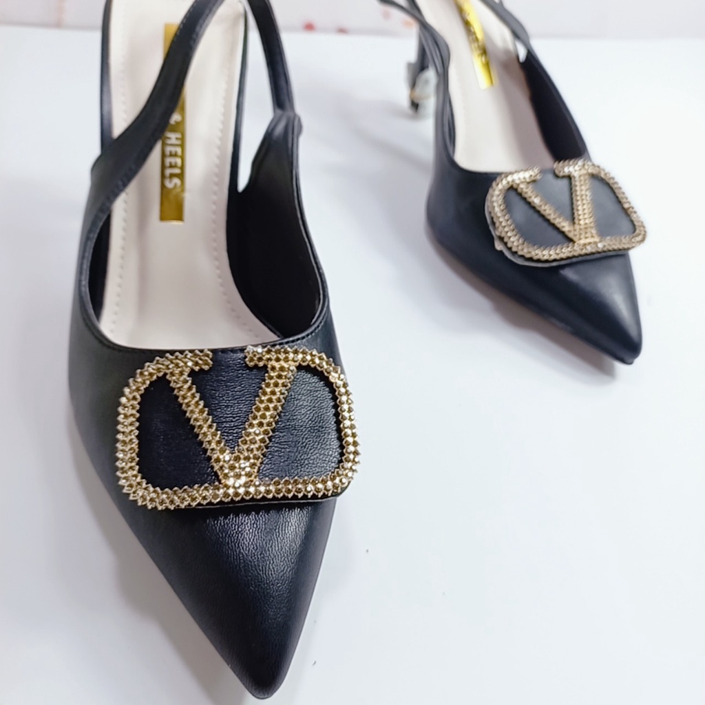 Giày Cao Gót Nữ Mũi Nhọn MinhTuyetshoes- Giày nữ đính đá gót cao 6cm mẫ mới sang chảnh mã CGM