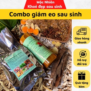 Combo muối chườm bụng thảo dược + rượu gừng nghệ + rượu nghệ gấc hạ thổ sau sinh tặng đai chườm muối