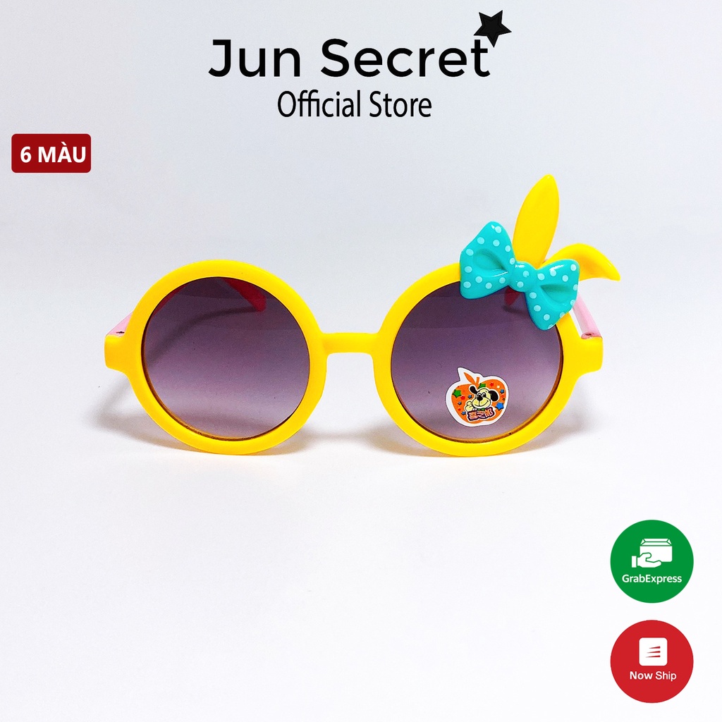 Kính mát trẻ em Jun Secret gọng nhựa, tròng tròn đính nơ tai thỏ dễ thương dành cho bé gái từ 1 đến 5 tuổi JS200209