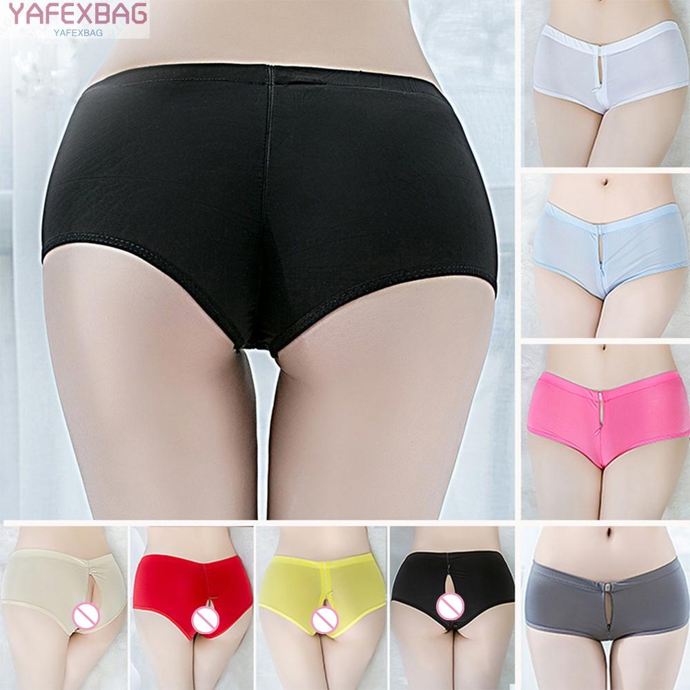 Women Oil Shiny Panties Underwear Glossy See Through Zip Open Crotch Thong Brief High Quality