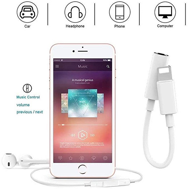 Jack Chuyển Đổi 1 Cổng Chuyển Đổi Chân Sạc Thành Chân Tai Nghe 3.5mm Lightning Sang 3.5mm Cho iPhone Có Mic (1 Cổng)