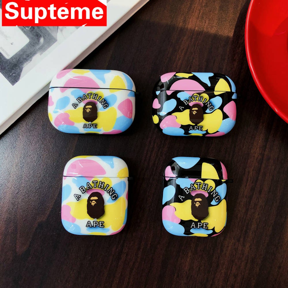 Vỏ bảo vệ hộp đựng tai nghe AirPods1 / 2 / 3 hình đầu Bape nhiều màu sắc