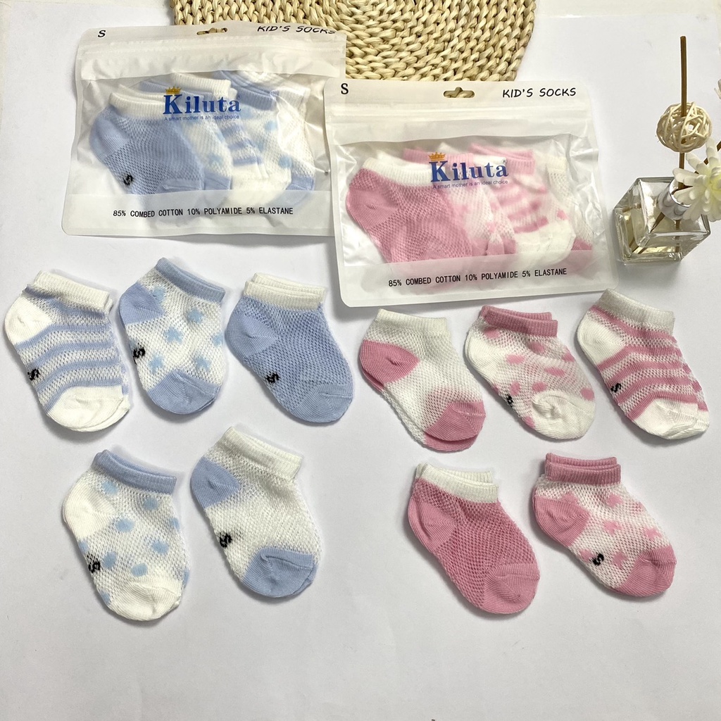 Tất lưới cho bé,Tất cho bé sơ sinh, set 5 đôi tất lưới cho bé thông khí thoáng mát