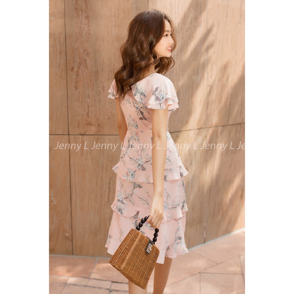 Jenny L - Đầm cổ V bèo 2 tầng tùng viền bèo tầng - Sahara Dress JL130