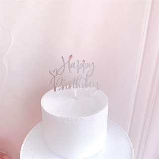 Phụ kiện trang trí bánh sinh nhật_Que cắm HPBD mica 1 tim bạc