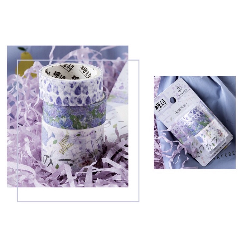 Enjoymore Set 3 Washi Tape (1 cuộn 3cm + 2 Cuộn 1.5cm) Băng Dán Trang Trí Sáng Tạo Sổ Lưu Niệm Planner Bullet journal